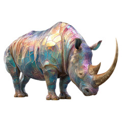 Colorful Abstract Rhinoceros Sculpture with Unique Geometric Patterns and Textures