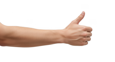 Closeup hand giving thumbs up gesture isolated on transparent background