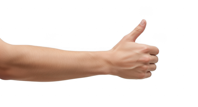 Closeup hand giving thumbs up gesture isolated on transparent background