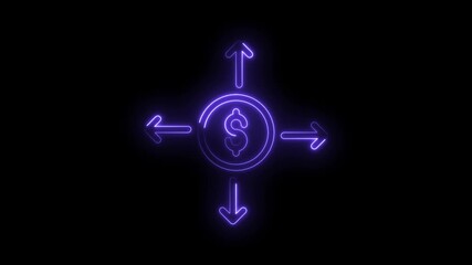 Dollar distribution neon sign animation depicting spending directionality on dark background