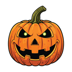 Spooky halloween jack o lantern with glowing eyes and wide grin