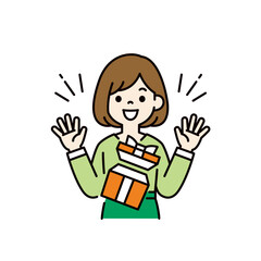 プレゼントを受け取って喜ぶ、、若い女性の上半身ベクターイラスト素材＿カラー