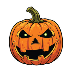 Spooky halloween jack o lantern with glowing eyes and wide grin