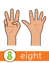 Learning number 8 flashcard for kids. Finger counting flash card for preschool. Vector illustration