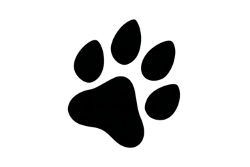 A black paw print on a white background