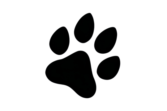 A black paw print on a white background