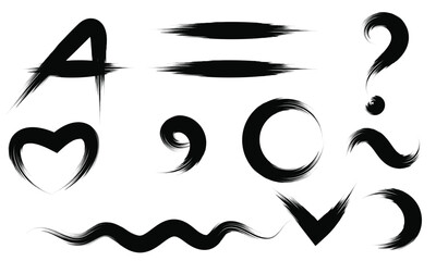 Vector art of various black brush stroke elements