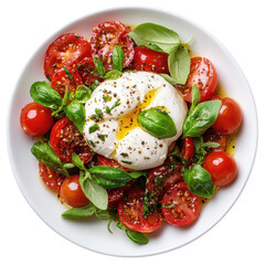 A burrata tomato salad on transparent background