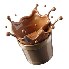 Chocolate milk splashing out of a brown cup with a black background in a studio shot scene Isolated on transparent background, png