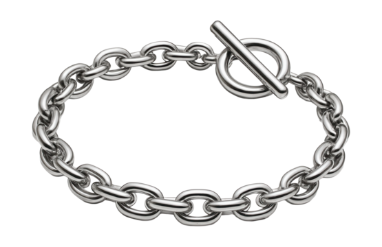 Polished silver cable chain bracelet featuring a toggle clasp.