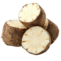 Sliced raw taro root on transparent background