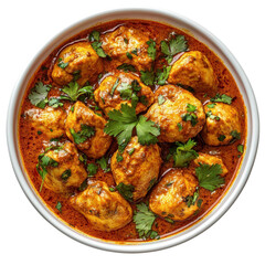 Bowl of chicken and curry on transparent background