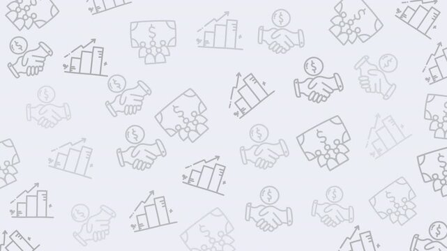Doodle money pattern of pale gray business icons background perfect for presentations, websites, and social media posts related to entrepreneurship and career development.