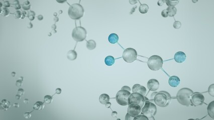 Ethylene, ethane, C2H4 molecule. Structural chemical formula and molecule model. Chemistry research background with copy space © Krot_Studio