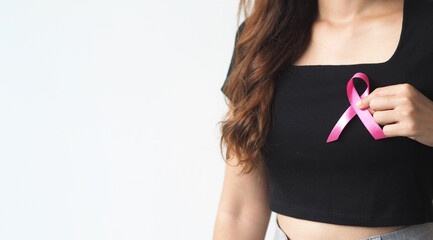 Pink breast cancer awareness ribbon. October Breast cancer awareness month. Healthcare and medicine concept. 