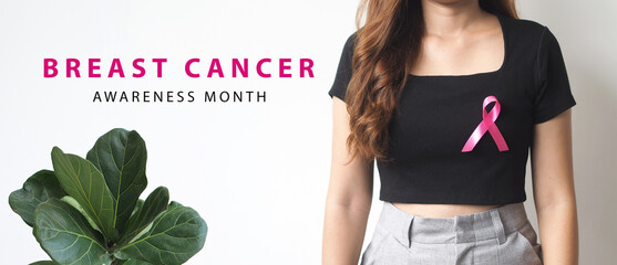 Pink breast cancer awareness ribbon. October Breast cancer awareness month. Healthcare and medicine concept. 