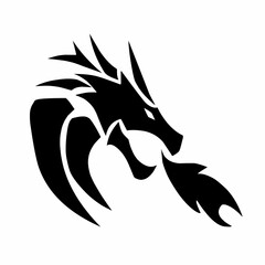 Black tribal style illustration of a dragon head breathing fire, featuring bold and sharp lines that symbolize strength, power, and mysticism