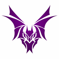 Abstract tribal style illustration of a bat with sharp symmetrical wings and bold purple color