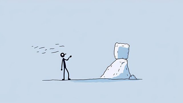 Stick Figure Pushes Ice Cube and Unleashes a Cold Wind Animation.