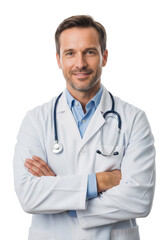 Fototapeta premium portrait of a confident male doctor isolated on white