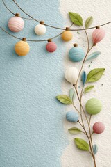 Minimal paper art garland with colorful ornaments and leaves