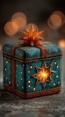 Decorative Christmas box with glowing star ornament design