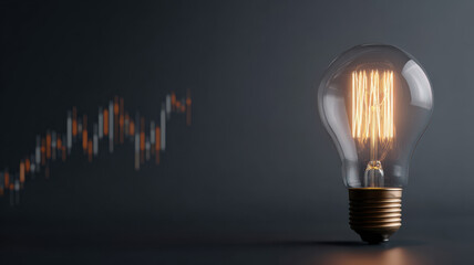Light bulb with candlestick chart inside, minimal background