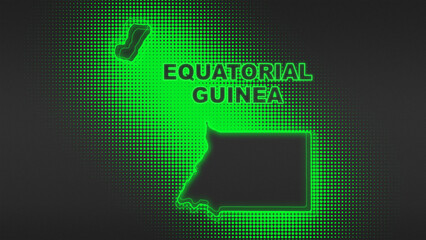 Neon Green Equatorial Guinea Map Outline Futuristic Digital Glow Halftone Illustration