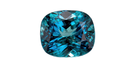 Radiant blue gemstone,  faceted,  cushion cut