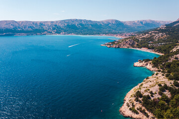 Obraz premium Beautiful drone landscape of the island of Krk in Croatia. Adriatic coast from a drone, seascape.