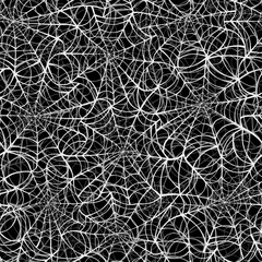Spider web. Seamless pattern with spidersweb on a black background. Vector Halloween print