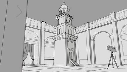Fototapeta premium Architectural Sketch of a Grand Interior Space with Tower.