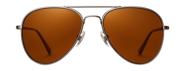 Timeless aviator sunglasses featuring a silver frame and amber lenses.