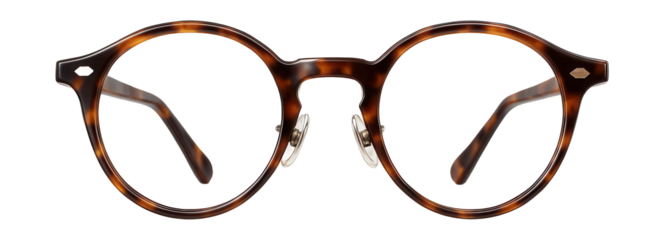 Round tortoiseshell acetate glasses featuring adjustable nose pads for a timeless style.