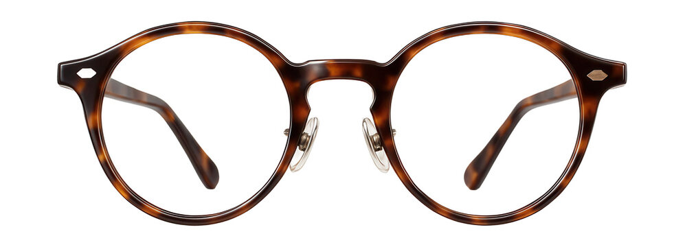 Round tortoiseshell acetate glasses featuring adjustable nose pads for a timeless style.