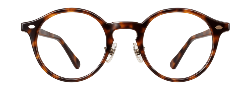 Round tortoiseshell acetate glasses featuring adjustable nose pads for a timeless style.