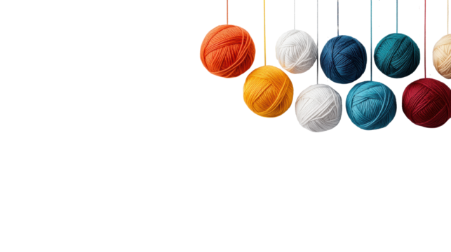 Colorful Knitting Threads on Transparent Background