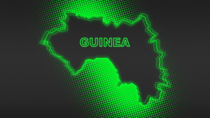 Neon Green Guinea Map Outline Futuristic Digital Glow Halftone Illustration