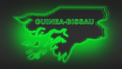 Neon Green Guinea-Bissau Map Outline Futuristic Digital Glow Halftone Illustration