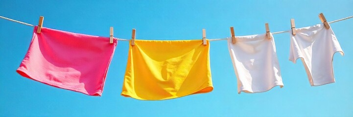 Summer Breeze Laundry Drying on a Clothesline Under a Vibrant Blue Sky