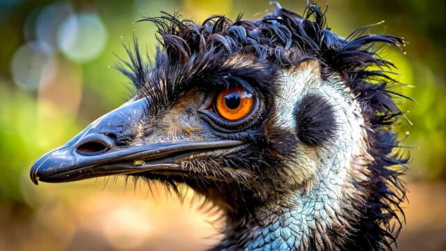 Close-up of an Emus Head Showing Detailed Feathers and Eye.