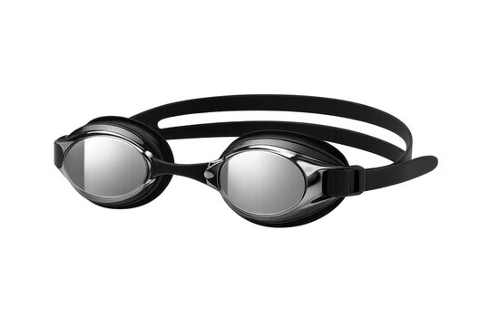 Swimming goggles with mirrored lenses on transparent background