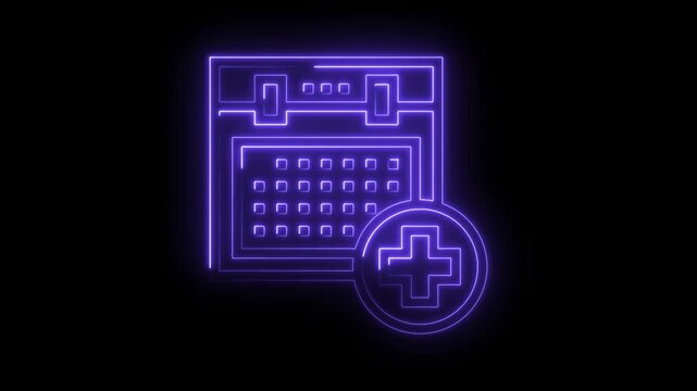 Neon calendar with medical plus sign appointment scheduling health care animation