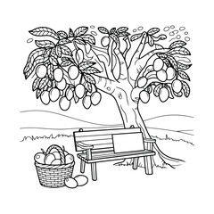 Fruit Tree Coloring Page | Elegant hand-drawn line art illustration designed for relaxing and creative coloring. Perfect for printable coloring books, wall art, and digital downloads.