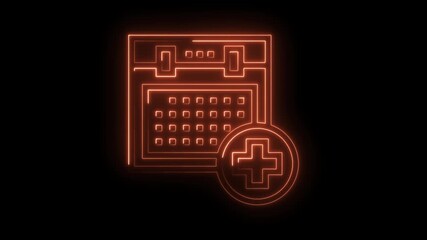 Neon style calendar icon with plus sign for add appointment reminder animation