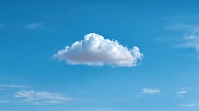 wideangle. Single fluffy cloud in a vast blue sky, serene atmosphere. travel magazines, destination branding, designed for travel destination branding, inspires travel planning.