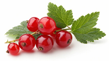 Fresh Some Red Currants with leaves isolated in white background 