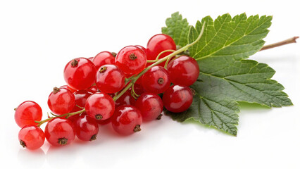 Red Currants with leaves on white background 