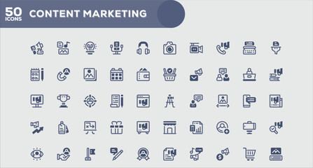 Content Marketing Essential Outline Icons Set for Infographic and Corporate Design