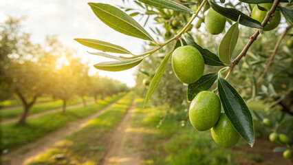 Green Jujube on tree in garden, Jujubes on tree in natural warm sunlight background